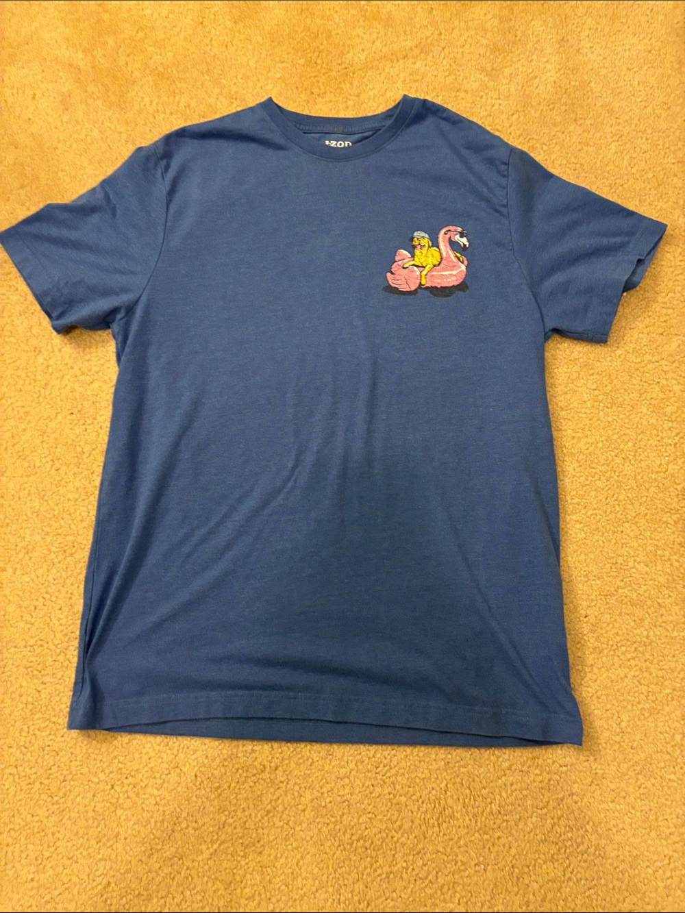 Izod Navy Blue Short Sleeve Tee with Dog on Pink Flamingo Float